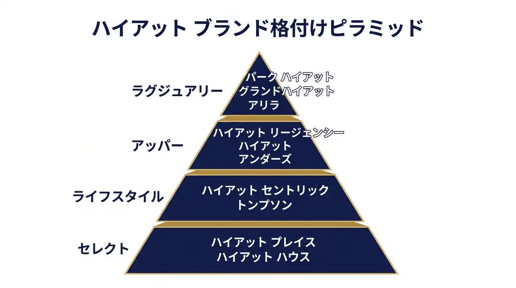 ハイアットの主要ブランドをラグジュアリーからセレクトまで格付けしたピラミッド図